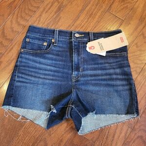 Levi's Dark Blue Wash High-Rise Slim Hip Raw Denim Jean Shorts Women's 8/29W NWT
